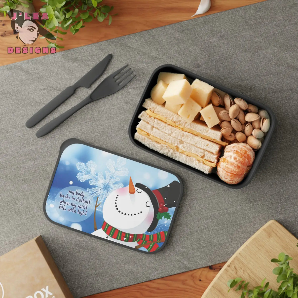 Frosted Joy Bento Box by J’Lea Designs – Limited-Edition with Printed Affirmation for Light Filled Nourishment - Black