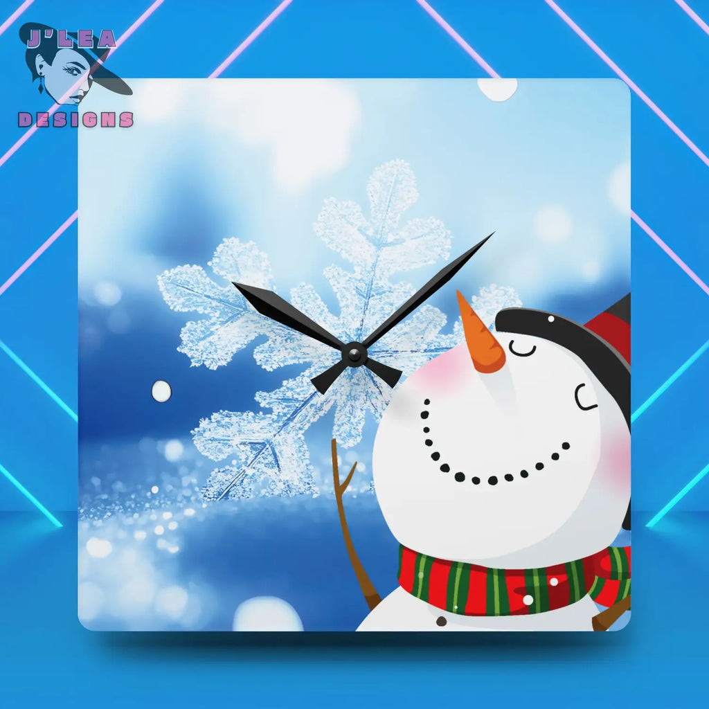Frosted Joy Timekeeper by J’Lea Designs - December’s Limited-Edition Acrylic Wall Clock with Snowman and Crystal
