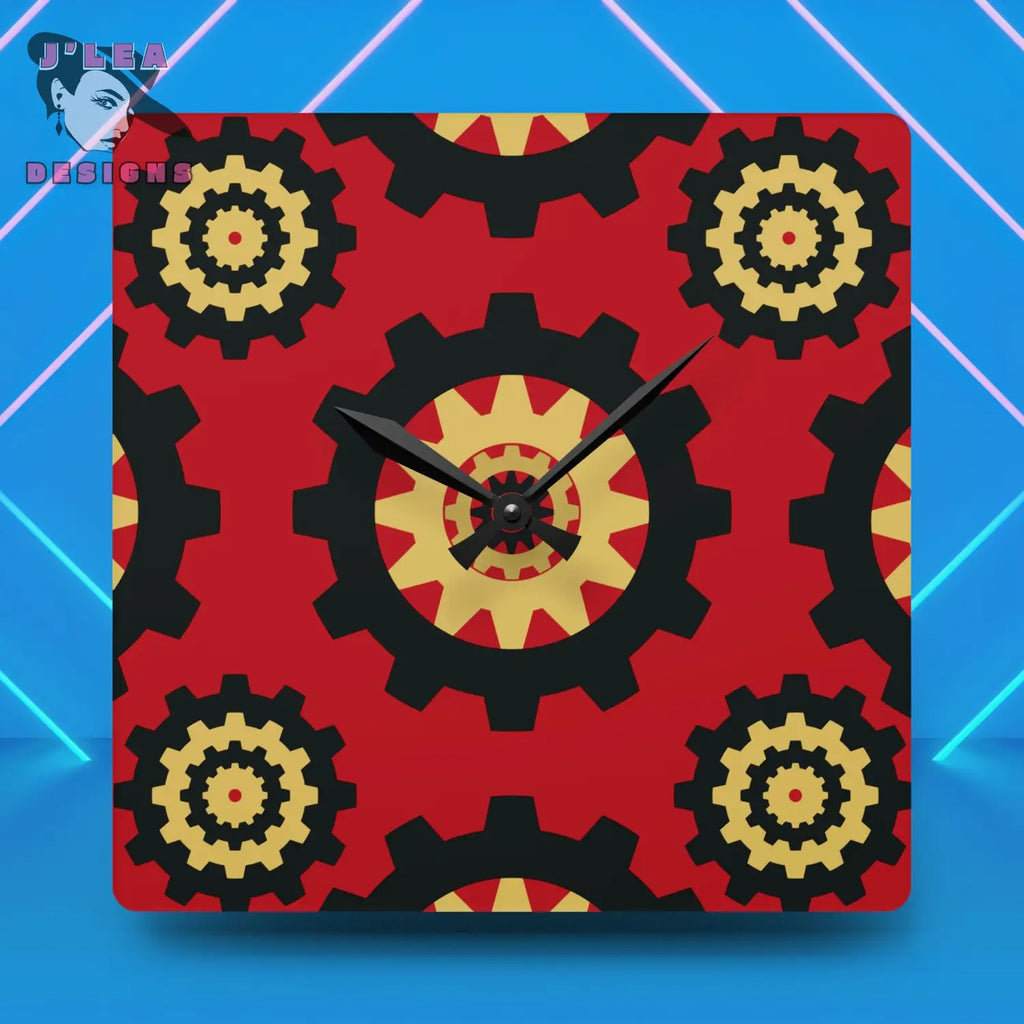 Gearstorm - Timekeeper by J’Lea Designs | Square Acrylic Wall Clock - 10.75’’ × 10.75’’ (Square) - Home Decor
