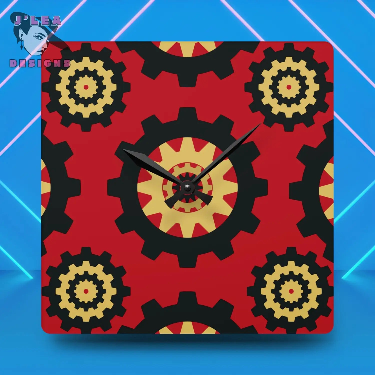 Gearstorm - Timekeeper by J’Lea Designs | Square Acrylic Wall Clock - 10.75’’ × 10.75’’ (Square) - Home Decor