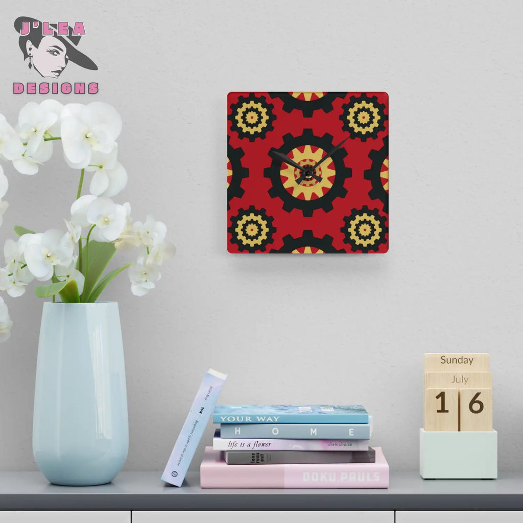 Gearstorm - Timekeeper by J’Lea Designs | Square Acrylic Wall Clock - 10.75’’ × 10.75’’ (Square) - Home Decor