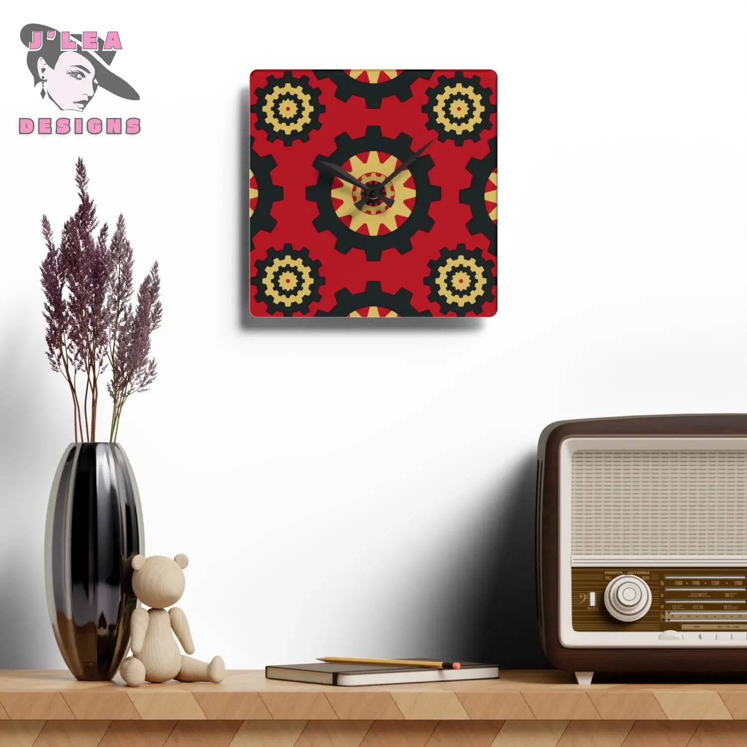 Gearstorm - Timekeeper by J’Lea Designs | Square Acrylic Wall Clock - 10.75’’ × 10.75’’ (Square) - Home Decor