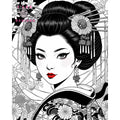 Geisha with Red Lips | Coloring Page - J'Lea Designs