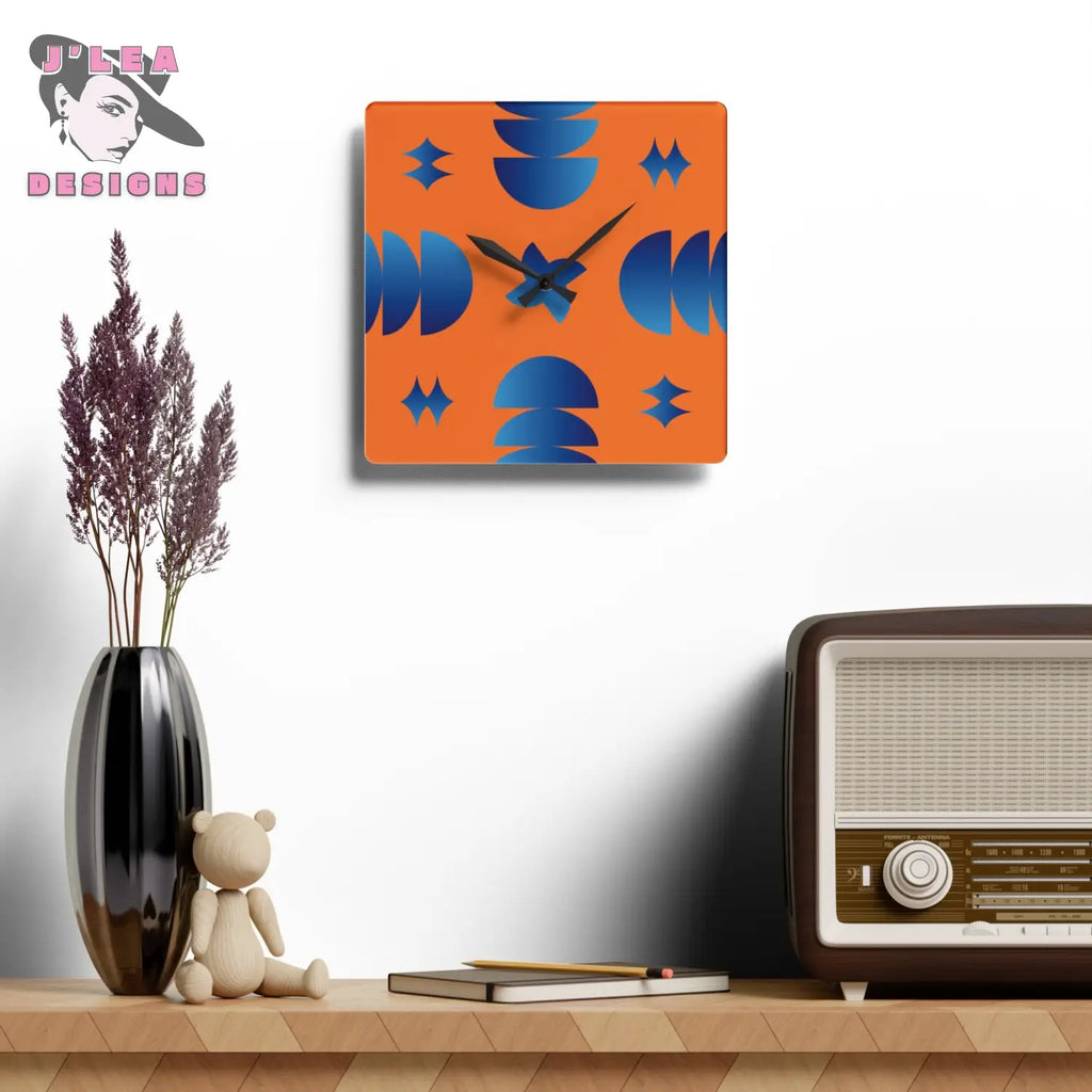 Geometric Pulse - Timekeeper by J’Lea Designs | Square Acrylic Wall Clock - 10.75’’ × 10.75’’ (Square) - Home Decor