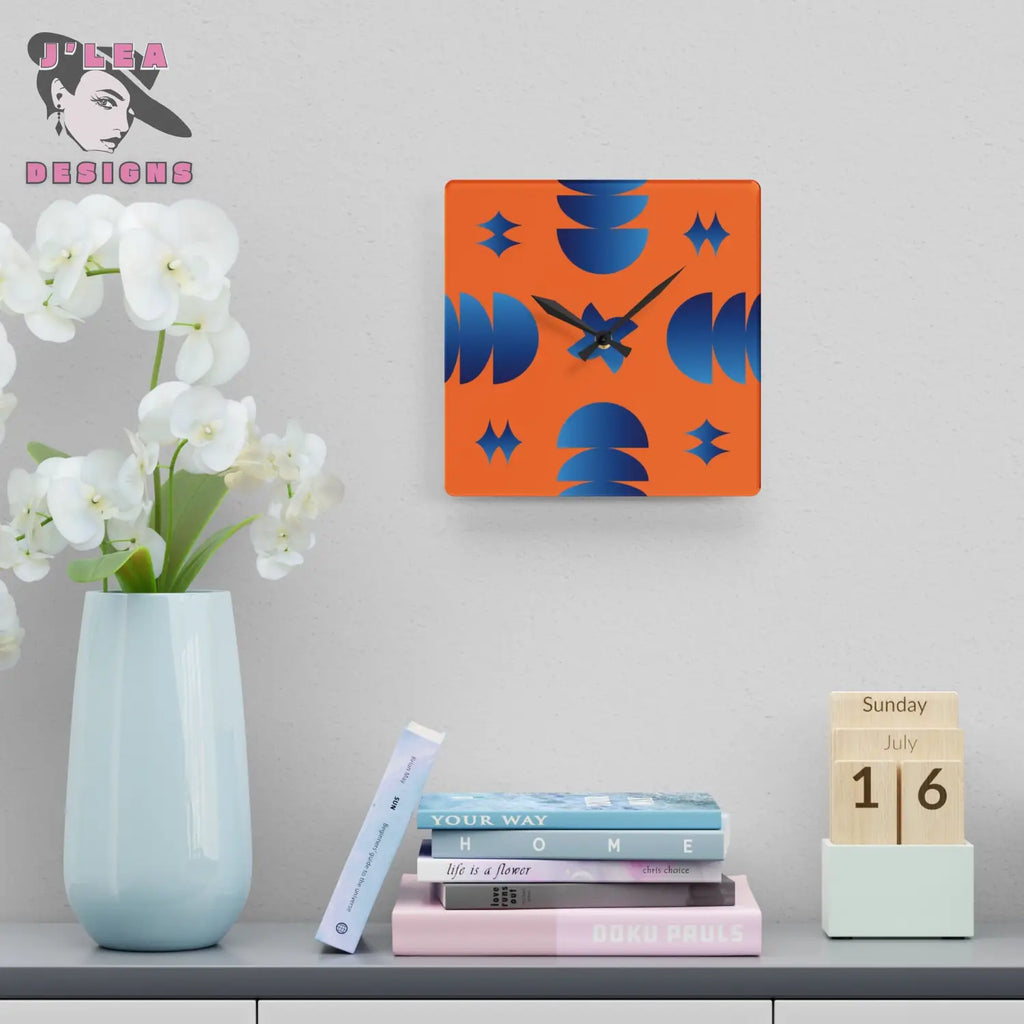 Geometric Pulse - Timekeeper by J’Lea Designs | Square Acrylic Wall Clock - 10.75’’ × 10.75’’ (Square) - Home Decor