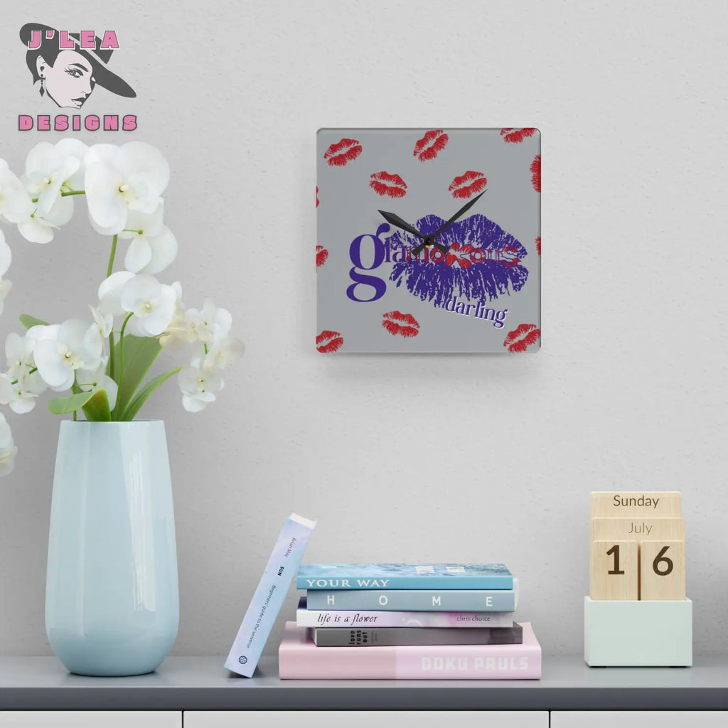 Glamorous Darling - Timekeeper by J’Lea Designs | Square Acrylic Wall Clock - 10.75’’ × 10.75’’ (Square) - Home Decor