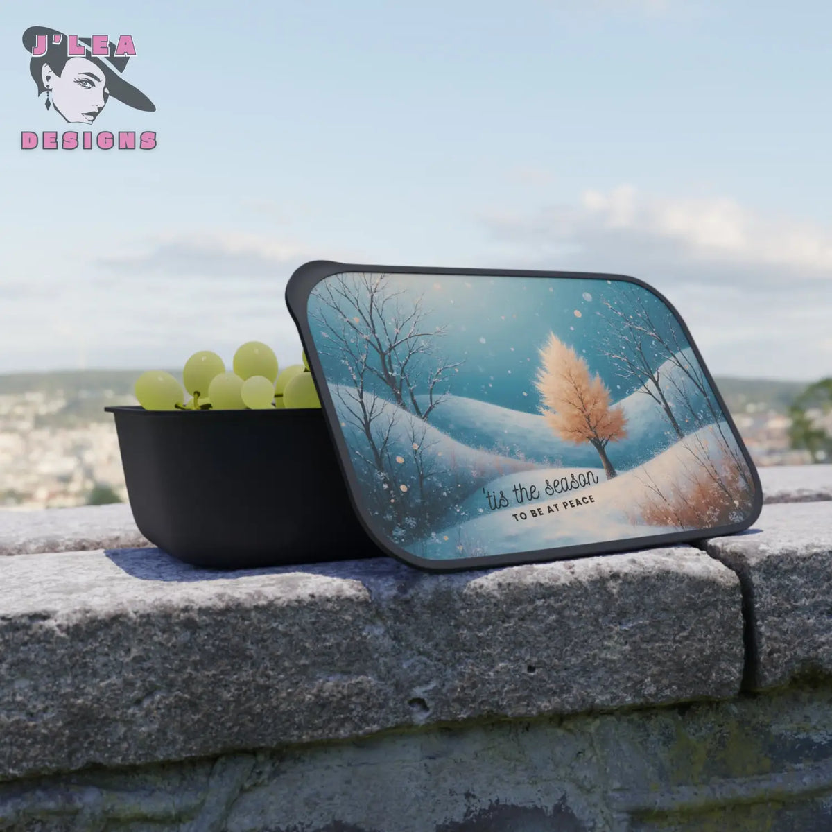 Golden Stillness Bento Box by J’Lea Designs – Limited-Edition with Printed Affirmation for Peaceful Nourishment - Black