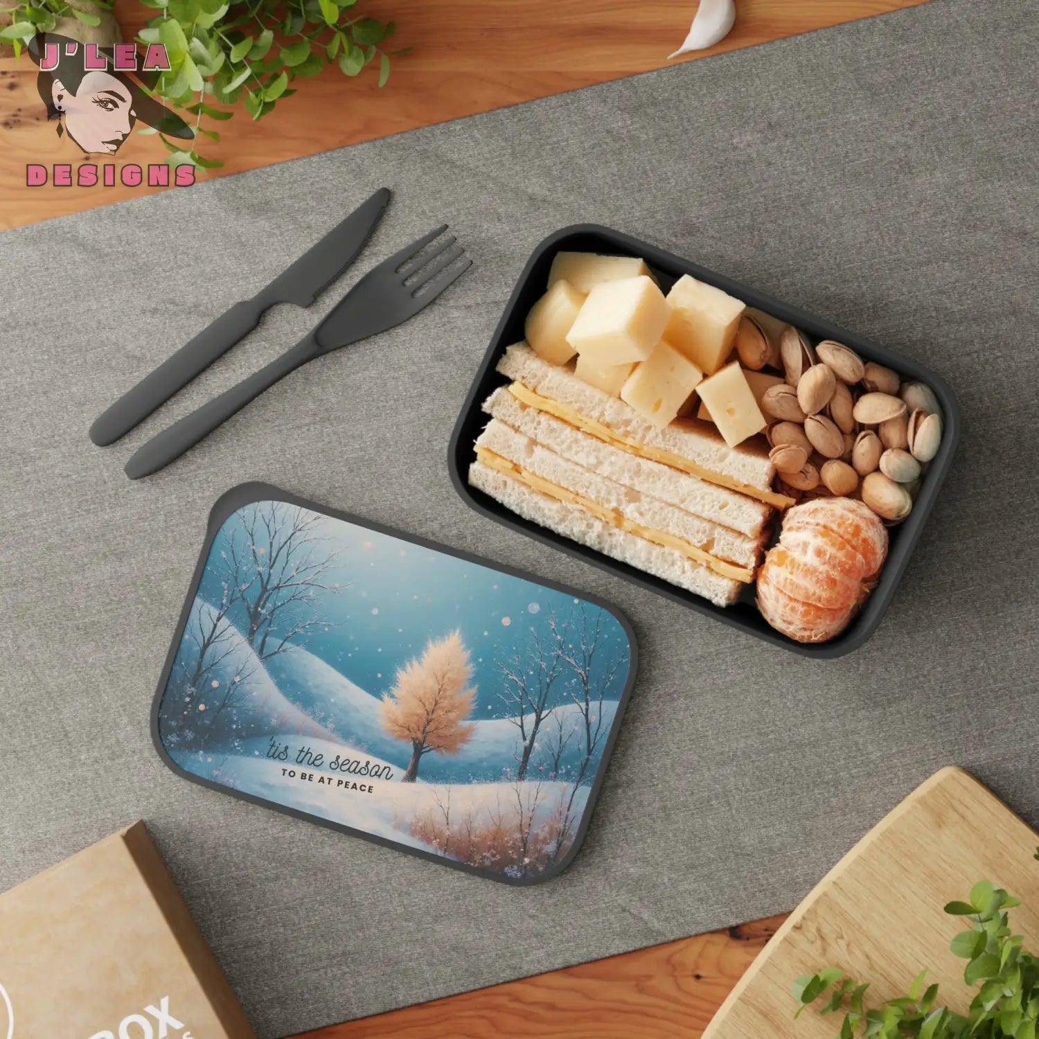 Golden Stillness Bento Box by J’Lea Designs – Limited-Edition with Printed Affirmation for Peaceful Nourishment - Black