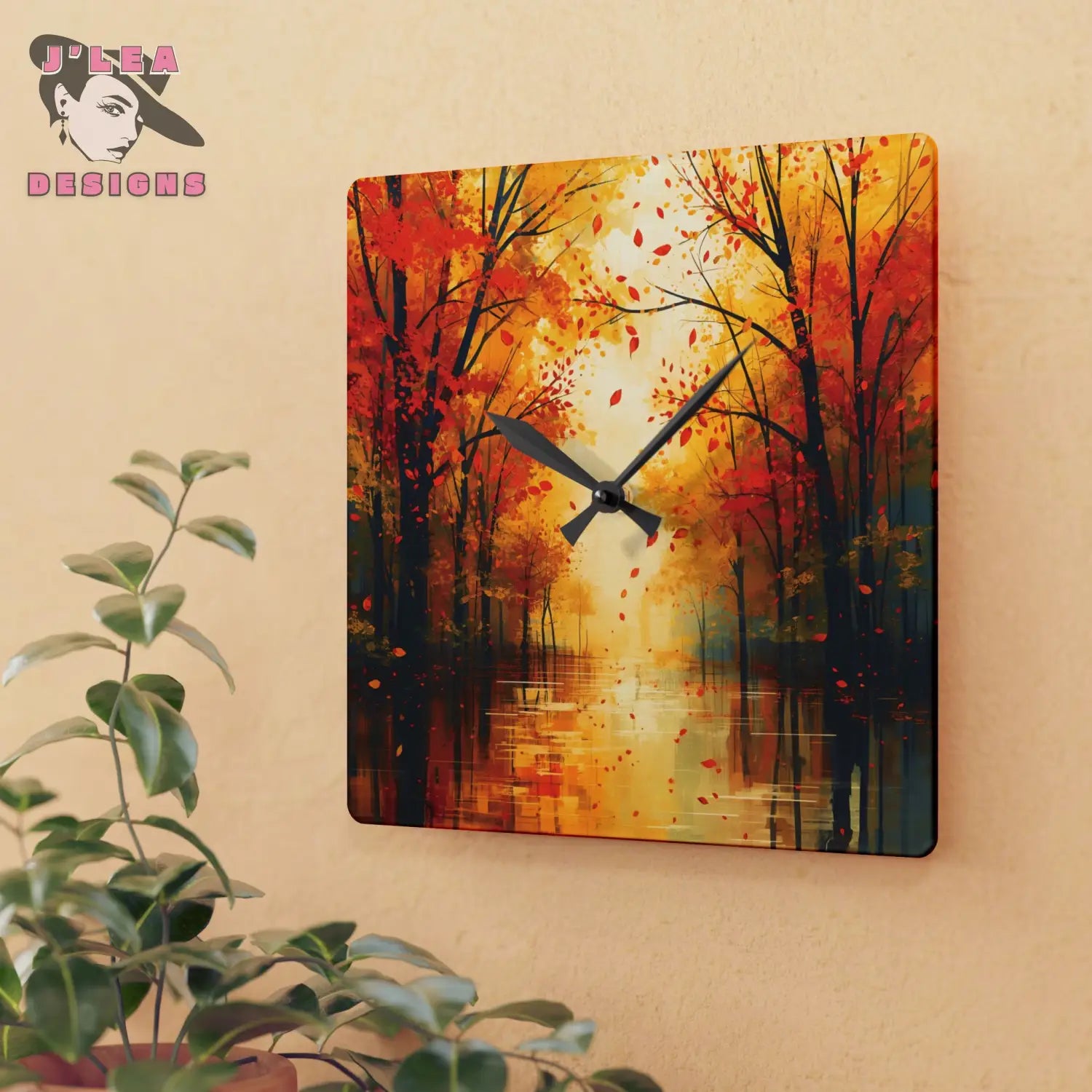 Golden Stillness by J’Lea Designs - Autumn Forest Wall Clock – Novembers Limited-Edition TimeKeepers of Transformation
