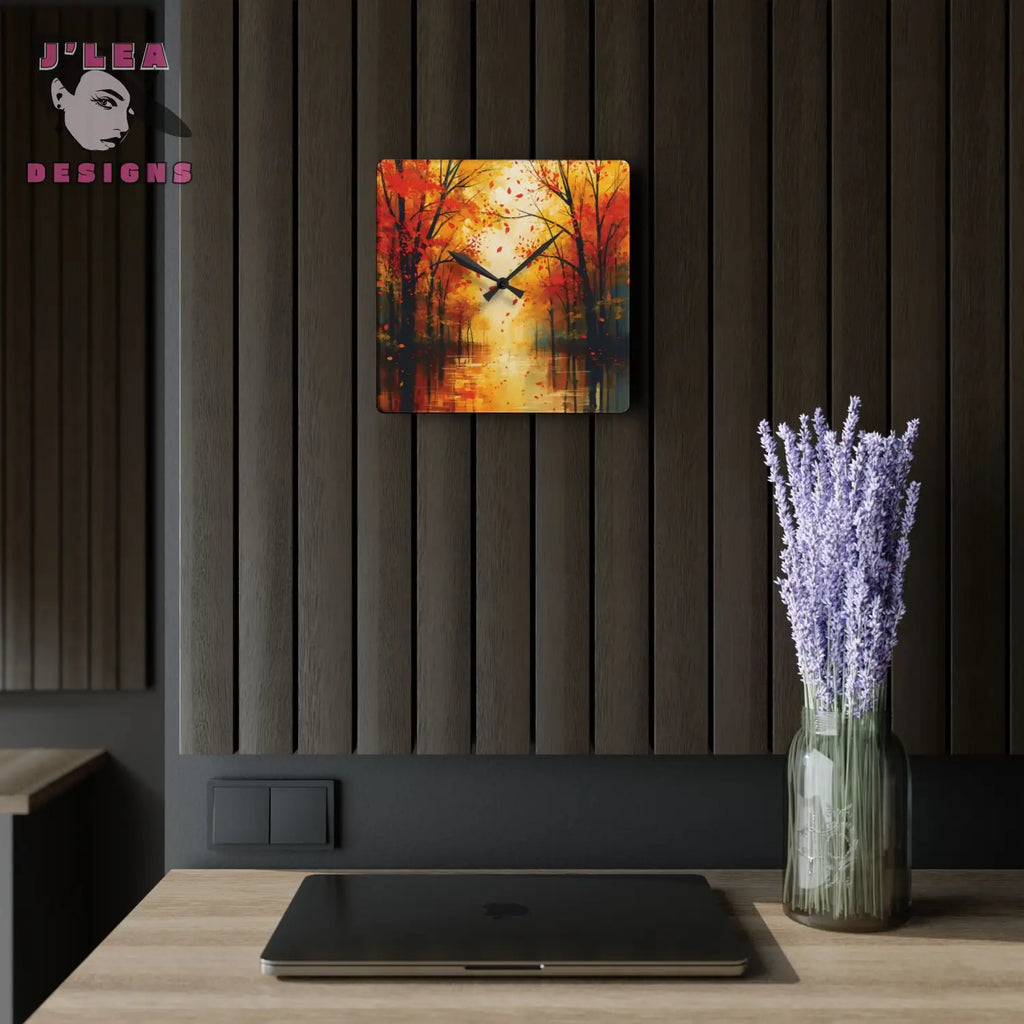Golden Stillness by J’Lea Designs - Autumn Forest Wall Clock – Novembers Limited-Edition TimeKeepers of Transformation