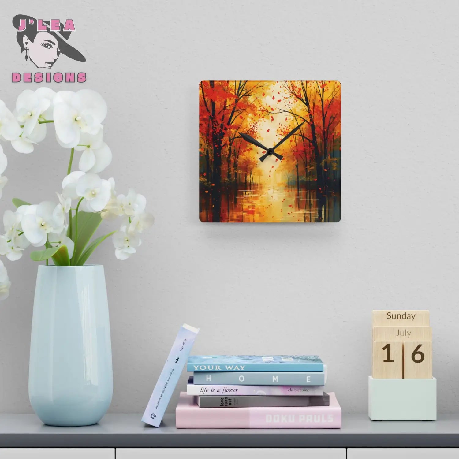 Golden Stillness by J’Lea Designs - Autumn Forest Wall Clock – Novembers Limited-Edition TimeKeepers of Transformation