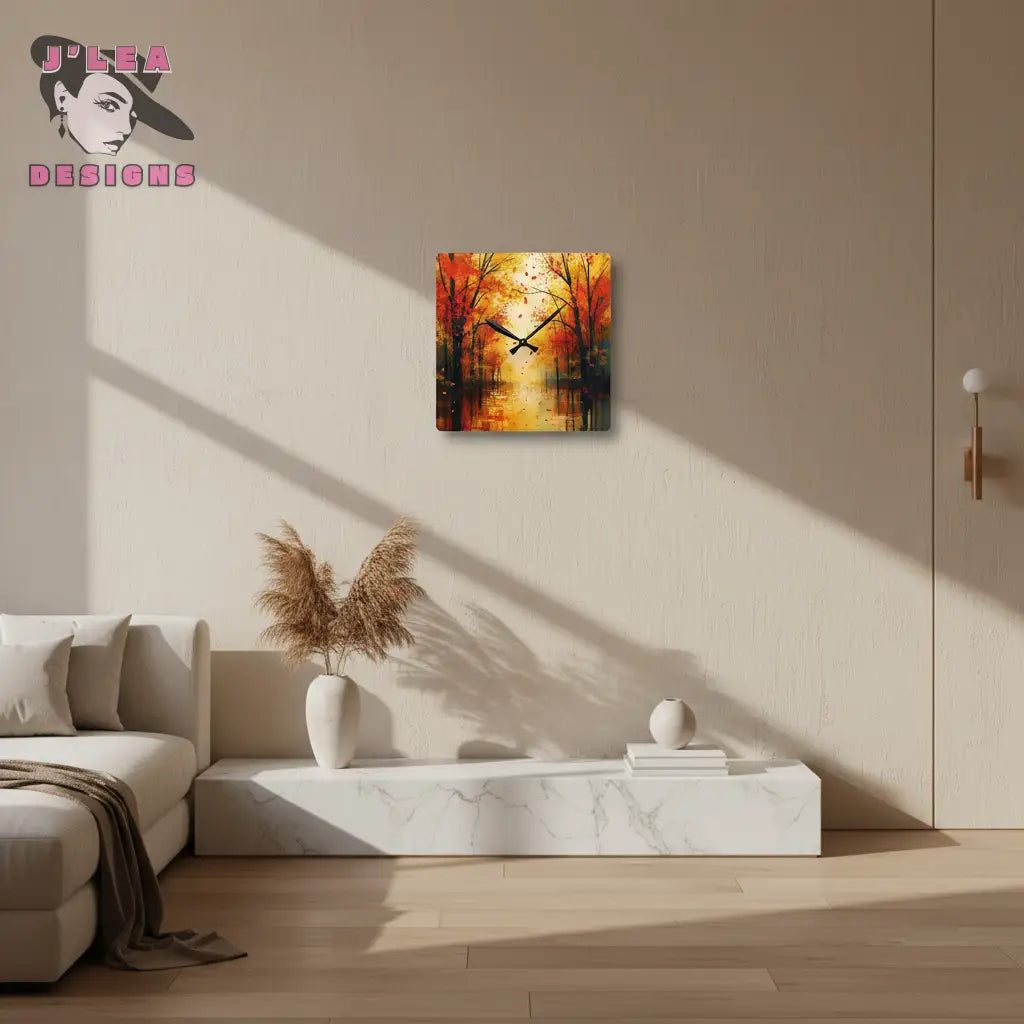 Golden Stillness by J’Lea Designs - Autumn Forest Wall Clock – Novembers Limited-Edition TimeKeepers of Transformation