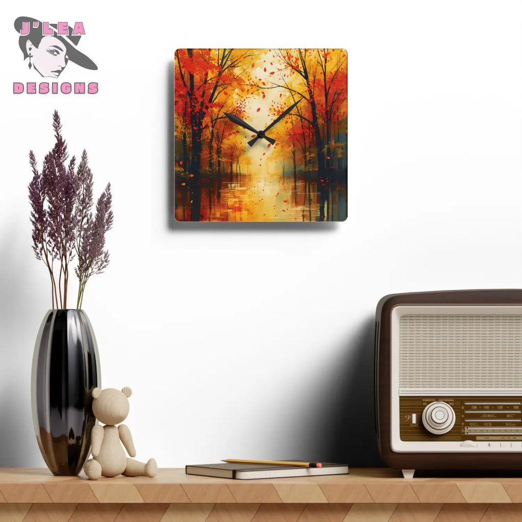 Golden Stillness by J’Lea Designs - Autumn Forest Wall Clock – Novembers Limited-Edition TimeKeepers of Transformation