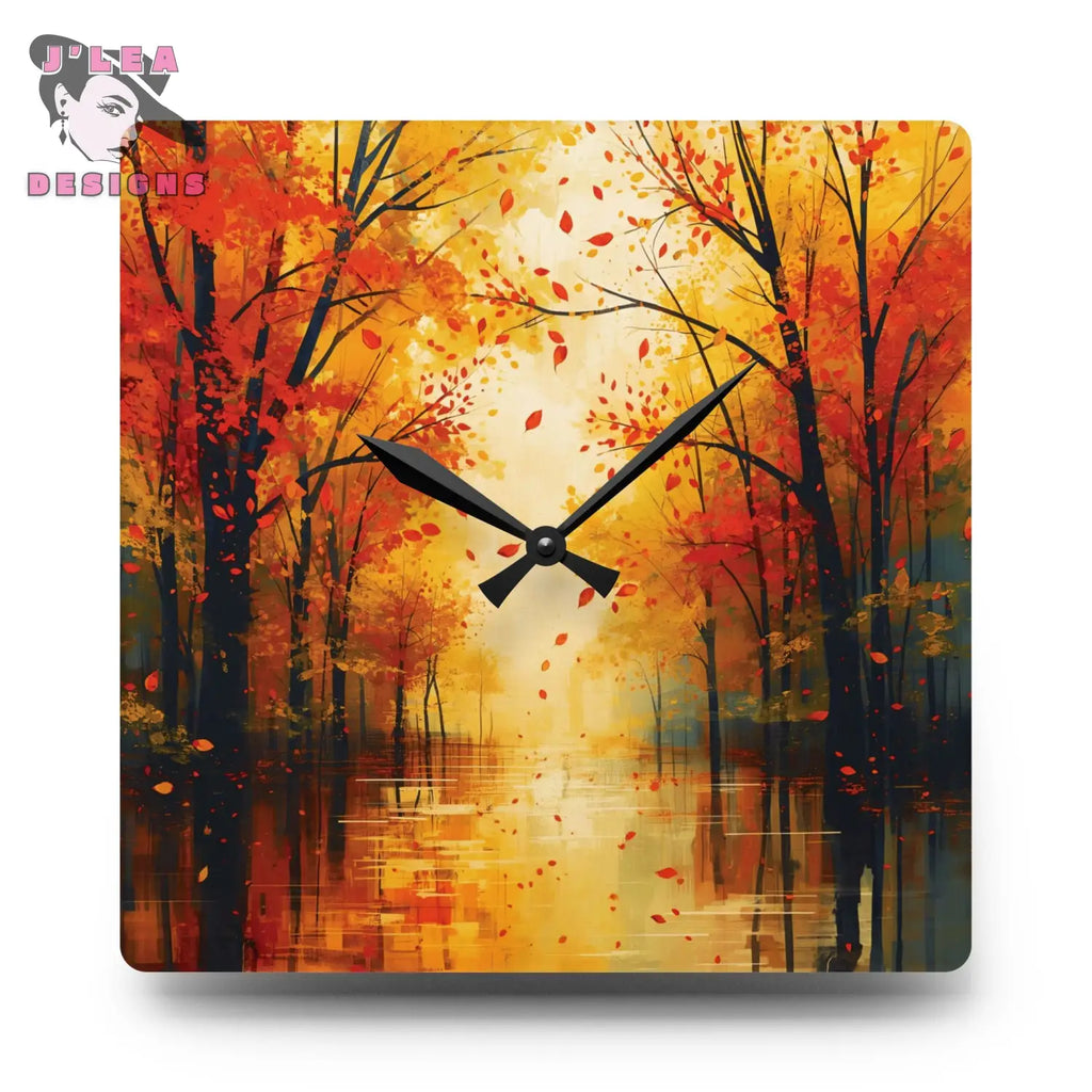 Wall clock with autumn forest design on a white background