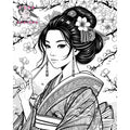 Graceful Geisha in Bloom | Coloring Page - J'Lea Designs