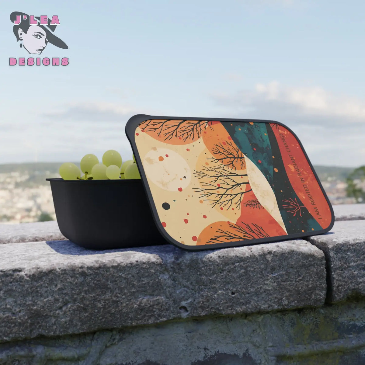 Gratitude Between Worlds by J’Lea Designs - Transformative Eco-Friendly Bento Box with Abstract Tree Design