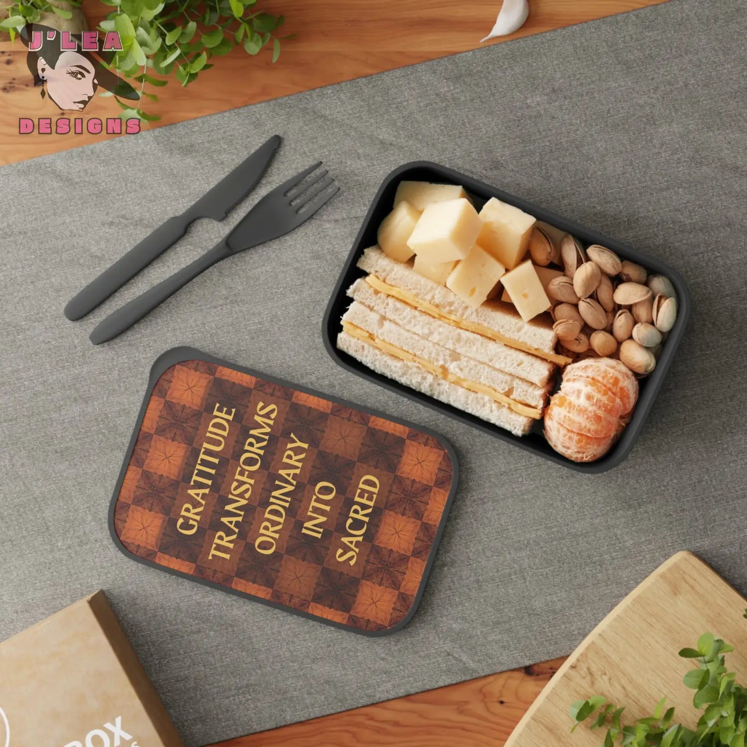 Gratitude Transforms Ordinary into Sacred by J’Lea Designs – Transformative Eco-Friendly Bento Box with Kaleidoscope