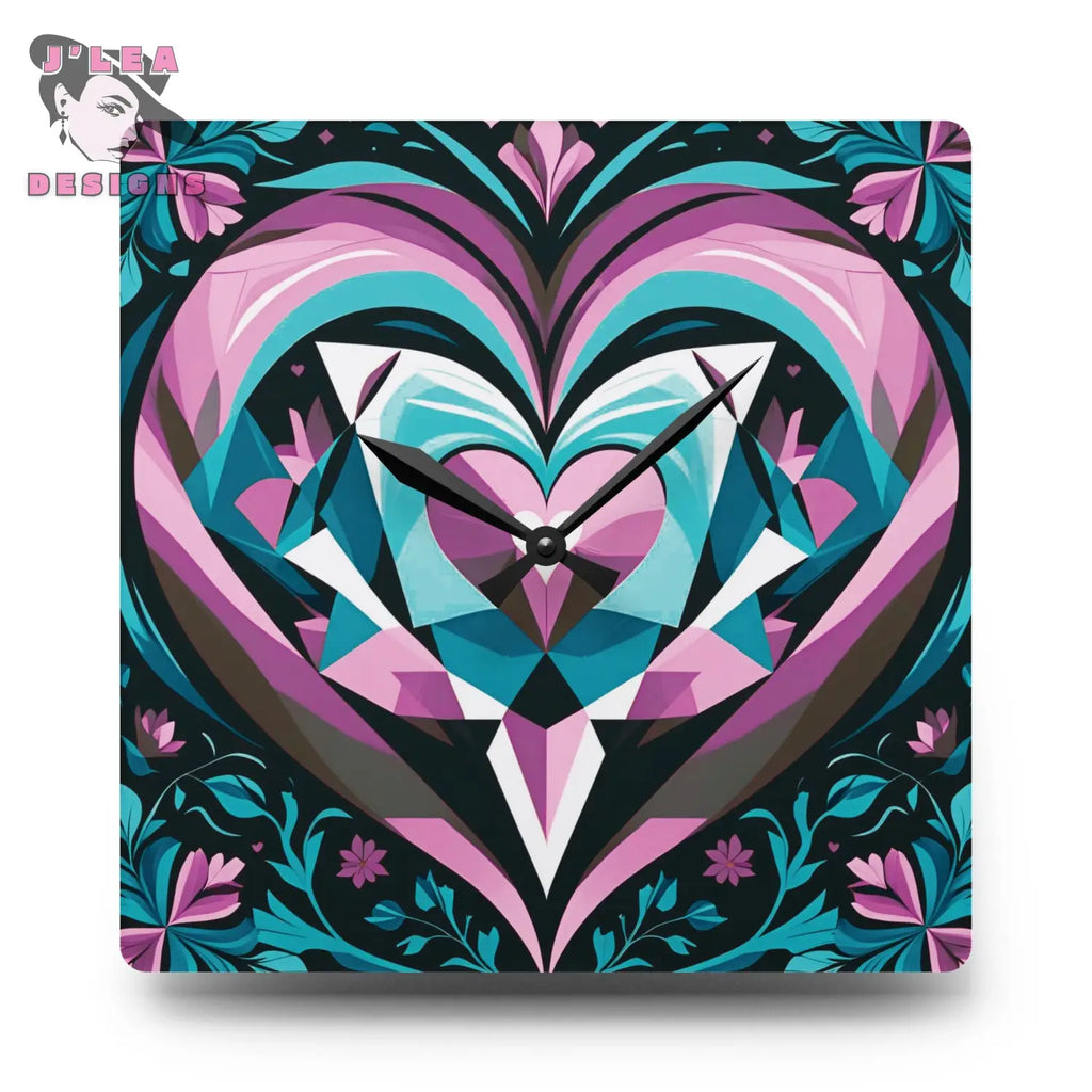 Heart Gemstone Acrylic Wall Clock for Home Decor 10.75’’ × 10.75’’ (Square) Home Decor