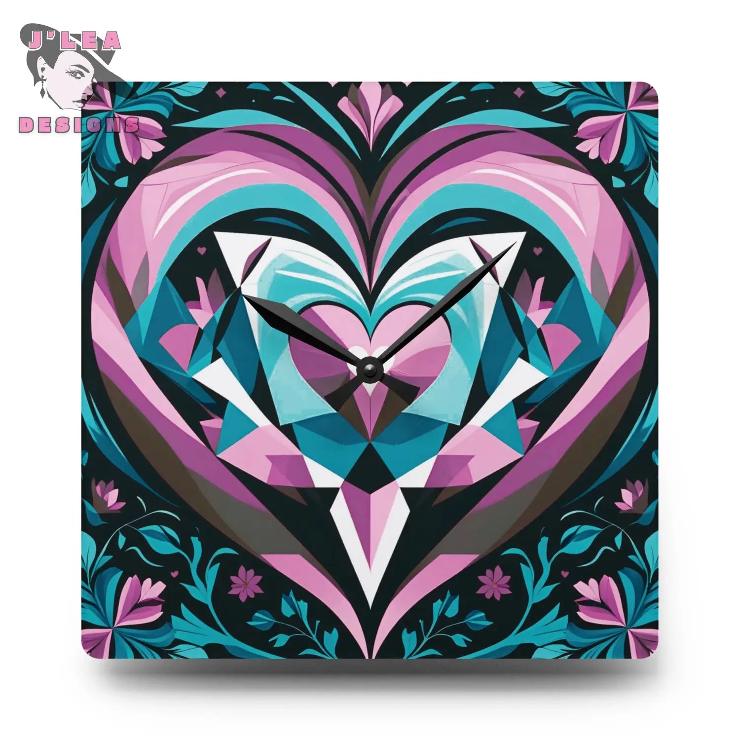 Heart Gemstone Acrylic Wall Clock for Home Decor 10.75’’ × 10.75’’ (Square) Home Decor