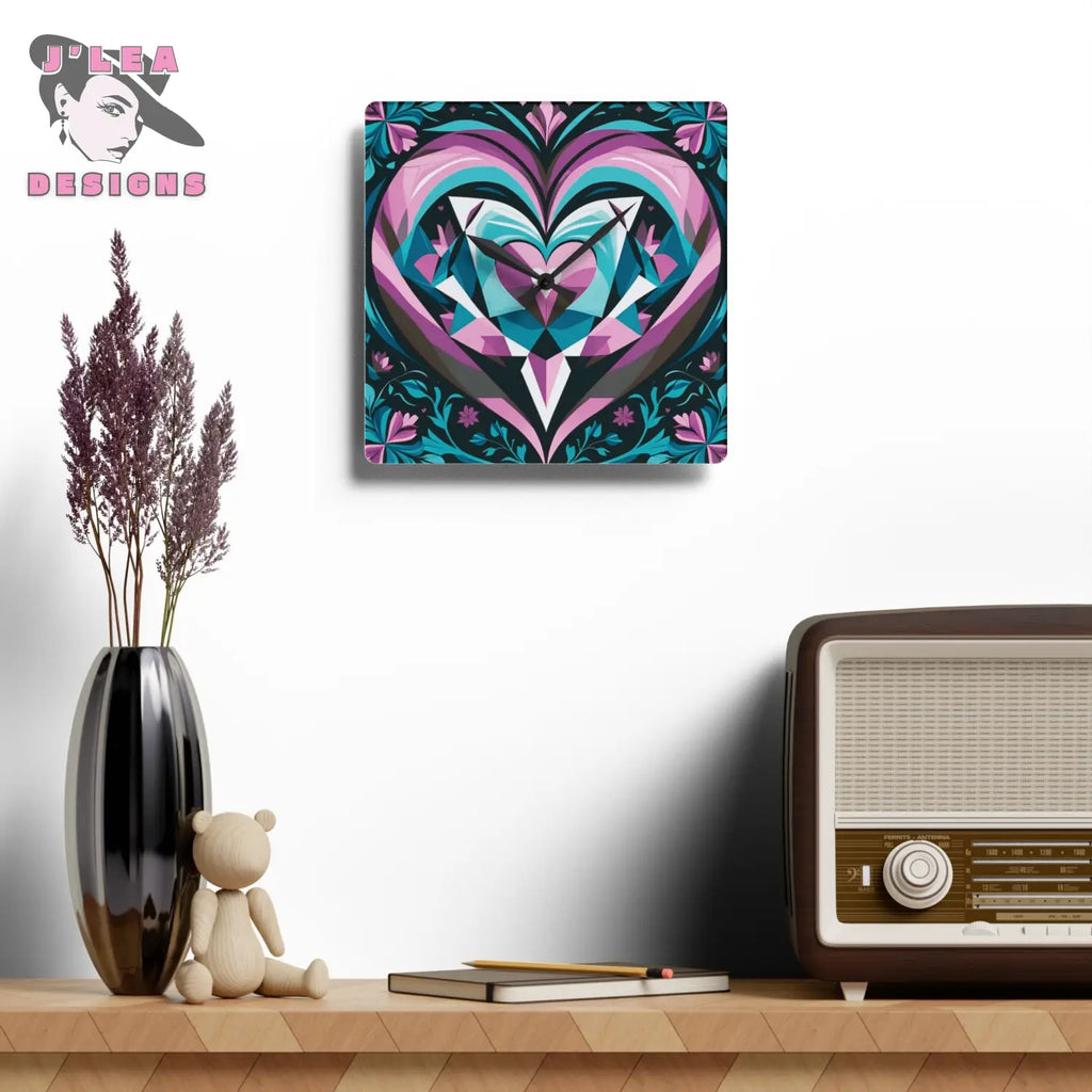 Heart Gemstone Acrylic Wall Clock for Home Decor 10.75’’ × 10.75’’ (Square) Home Decor