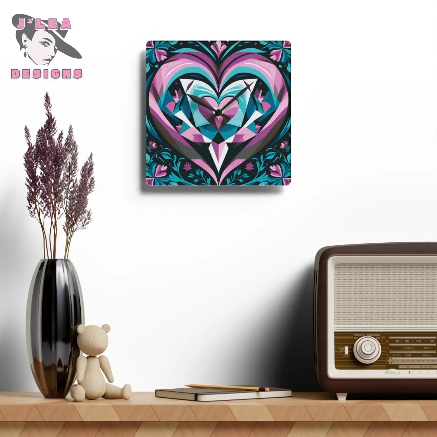 Heart Gemstone Acrylic Wall Clock for Home Decor 10.75’’ × 10.75’’ (Square) Home Decor