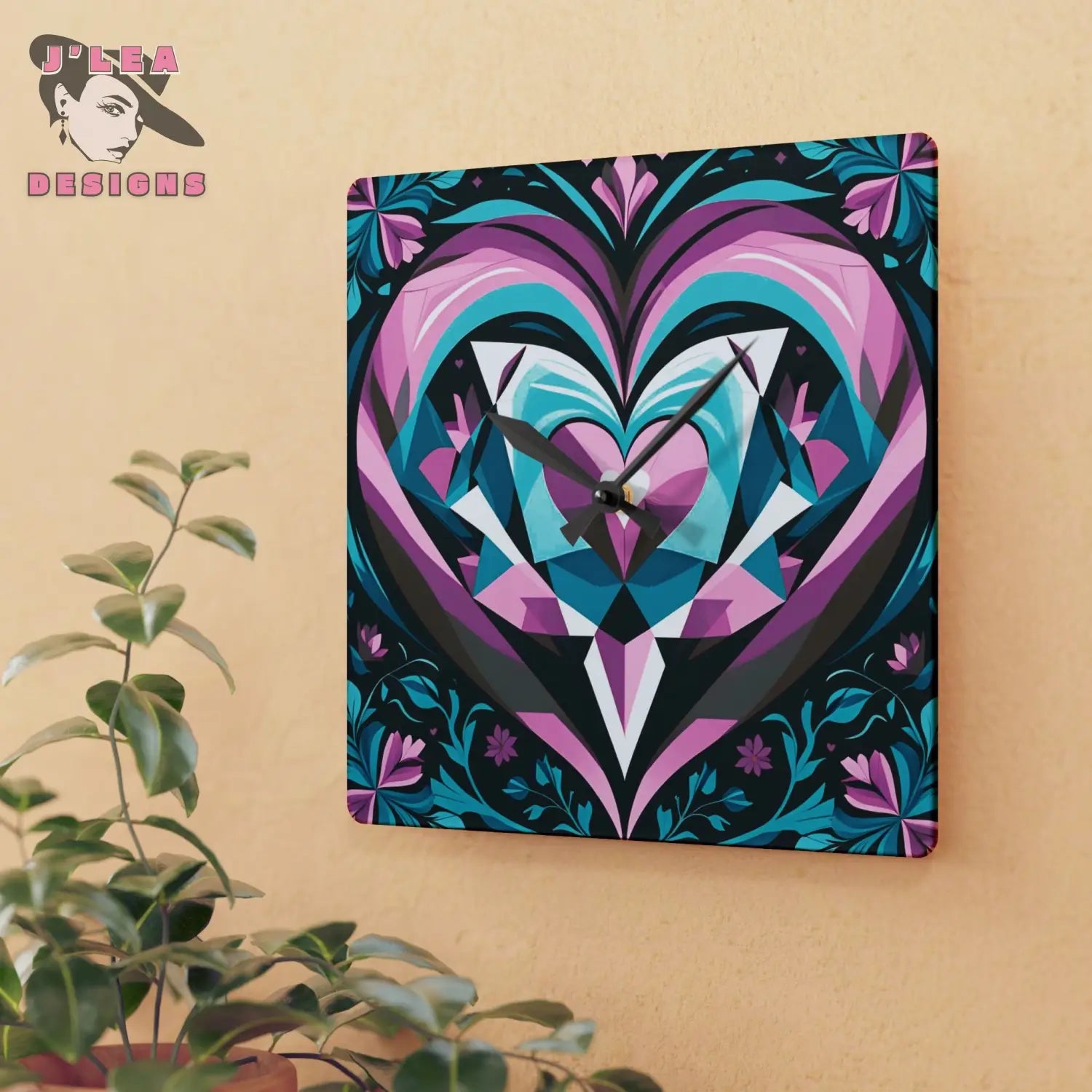 Heart Gemstone Acrylic Wall Clock for Home Decor 10.75’’ × 10.75’’ (Square) Home Decor