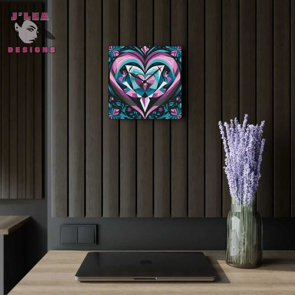 Heart Gemstone Acrylic Wall Clock for Home Decor 10.75’’ × 10.75’’ (Square) Home Decor