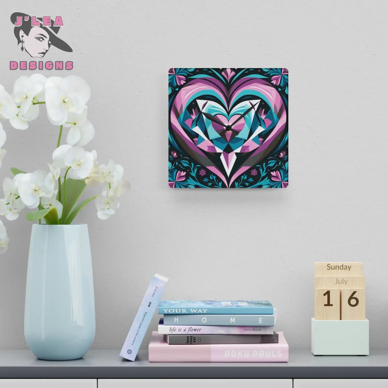 Heart Gemstone Acrylic Wall Clock for Home Decor 10.75’’ × 10.75’’ (Square) Home Decor