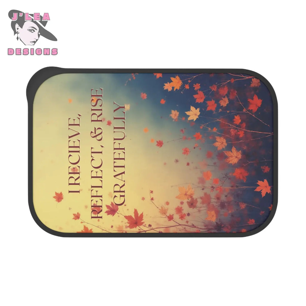I Receive Reflect & Rise Gratefully by J’Lea Designs – Transformative Eco-Friendly Bento Box with Falling Leaves Design