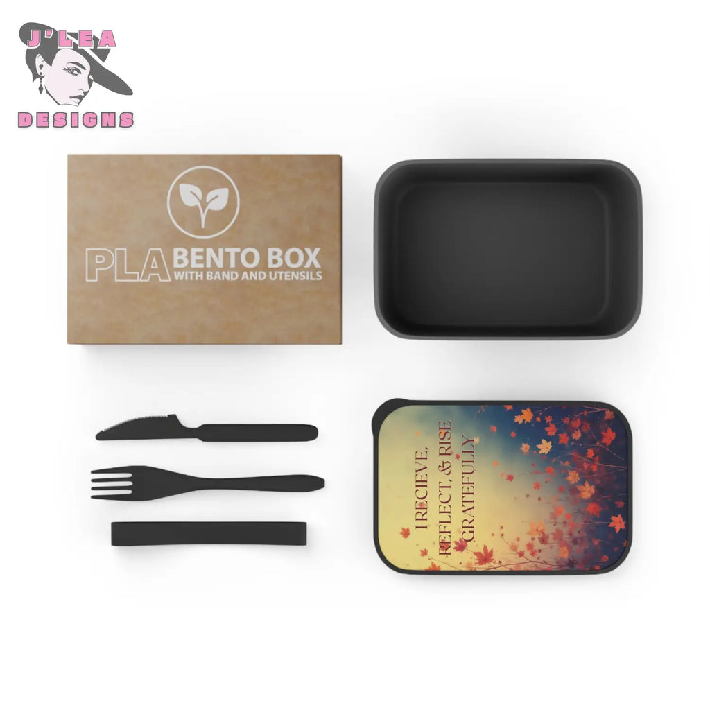 I Receive Reflect & Rise Gratefully by J’Lea Designs – Transformative Eco-Friendly Bento Box with Falling Leaves Design