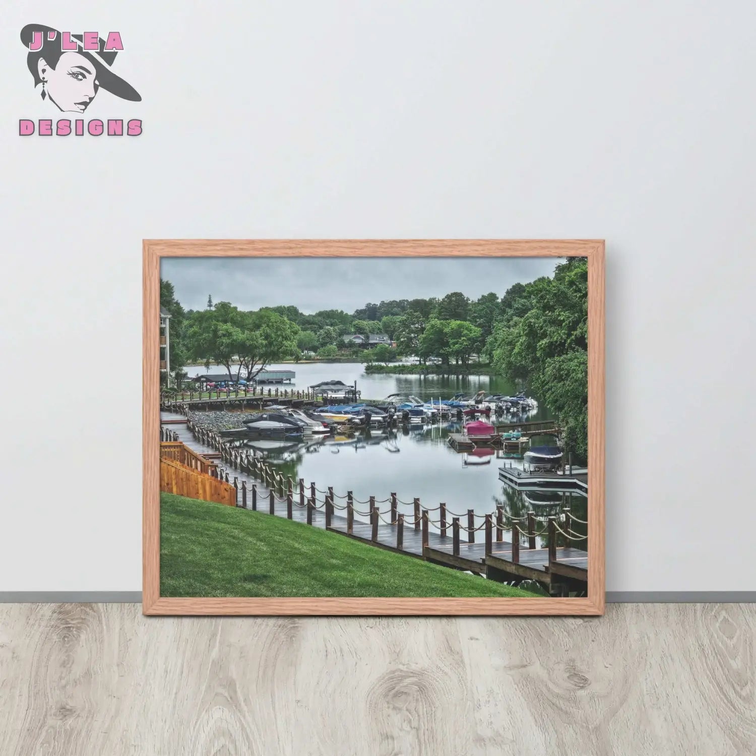 Lake Norman Marina: A Peaceful Retreat | Framed Fine Art Landscape Print by J’Lea Designs - Red Oak - Wall Art