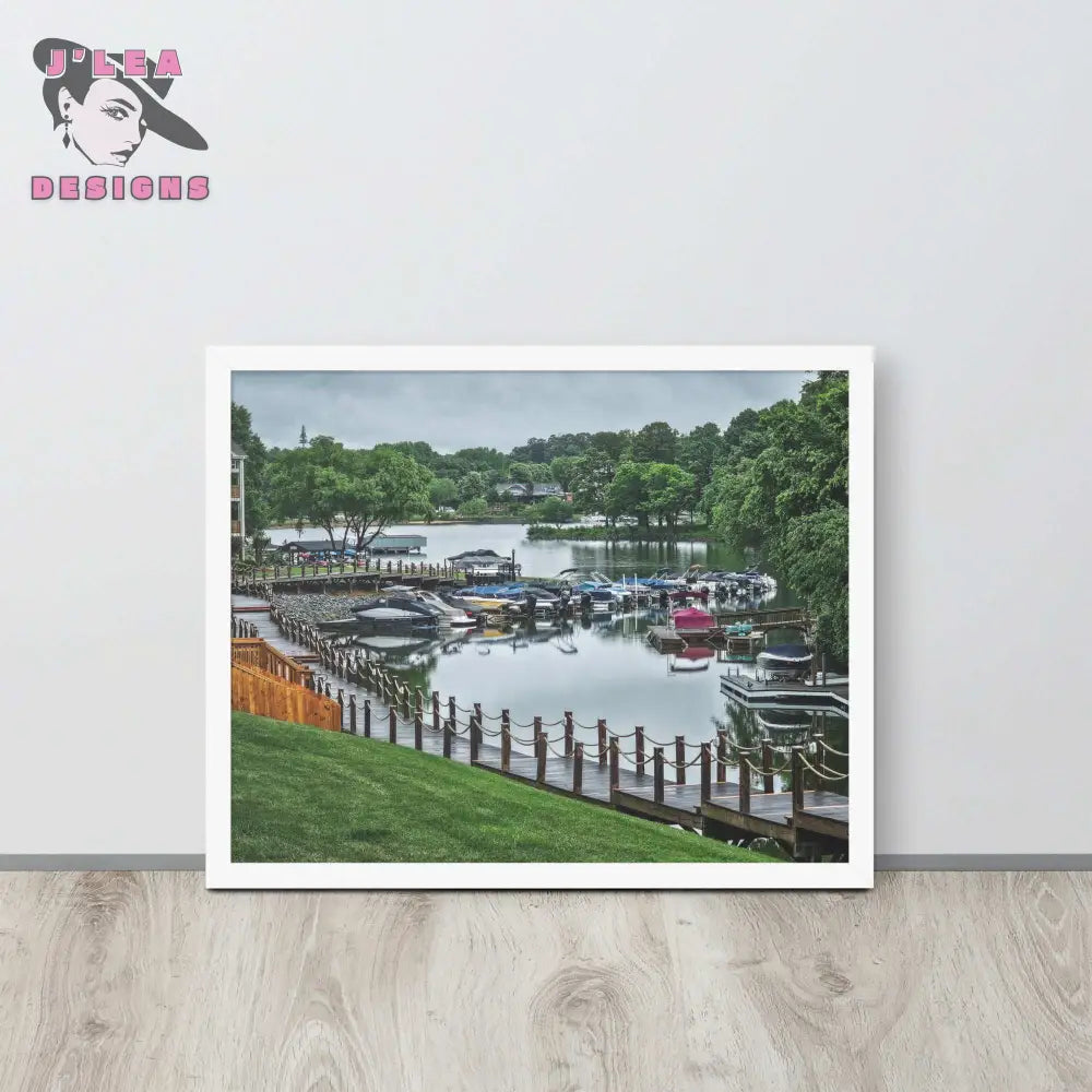 Lake Norman Marina: A Peaceful Retreat | Framed Fine Art Landscape Print by J’Lea Designs - White - Wall Art