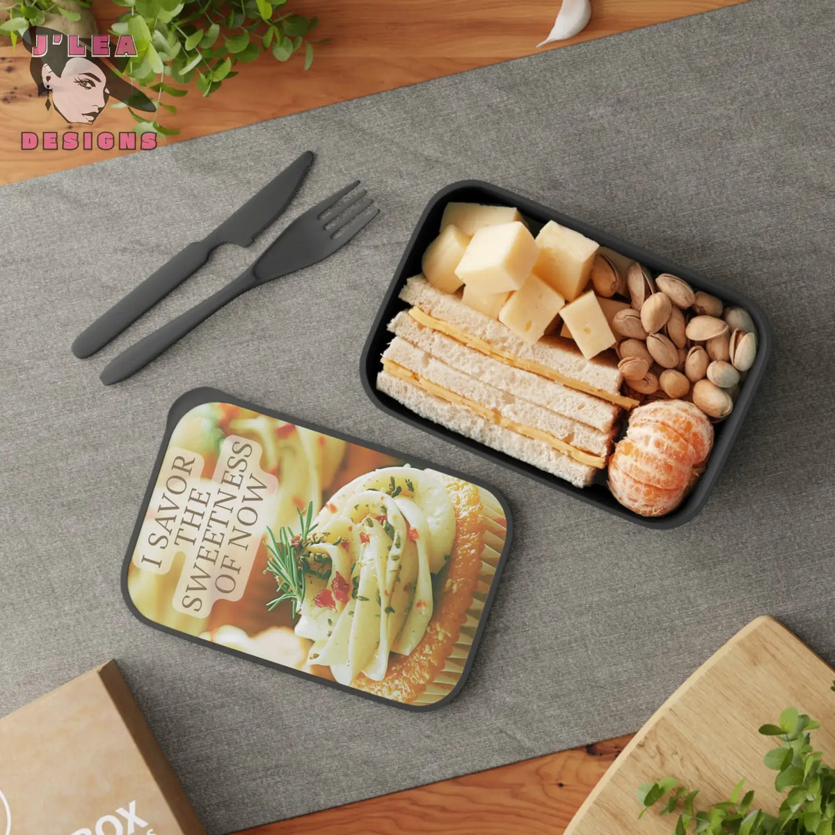 Limited Edition - Savory Presence by J’Lea Designs - Cartoon Bento Box with Utensils - Perfect for Lunch on the Go