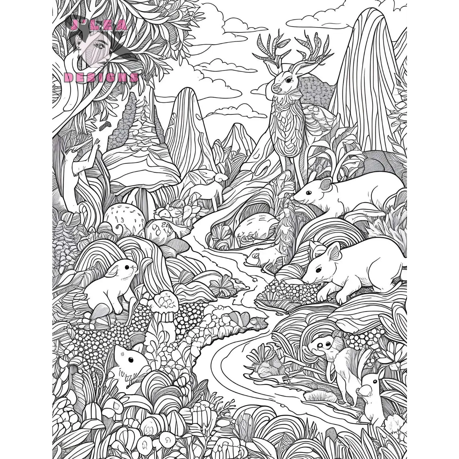 Magical Forest Adult Coloring Pages Printable Collection - Coloring Page