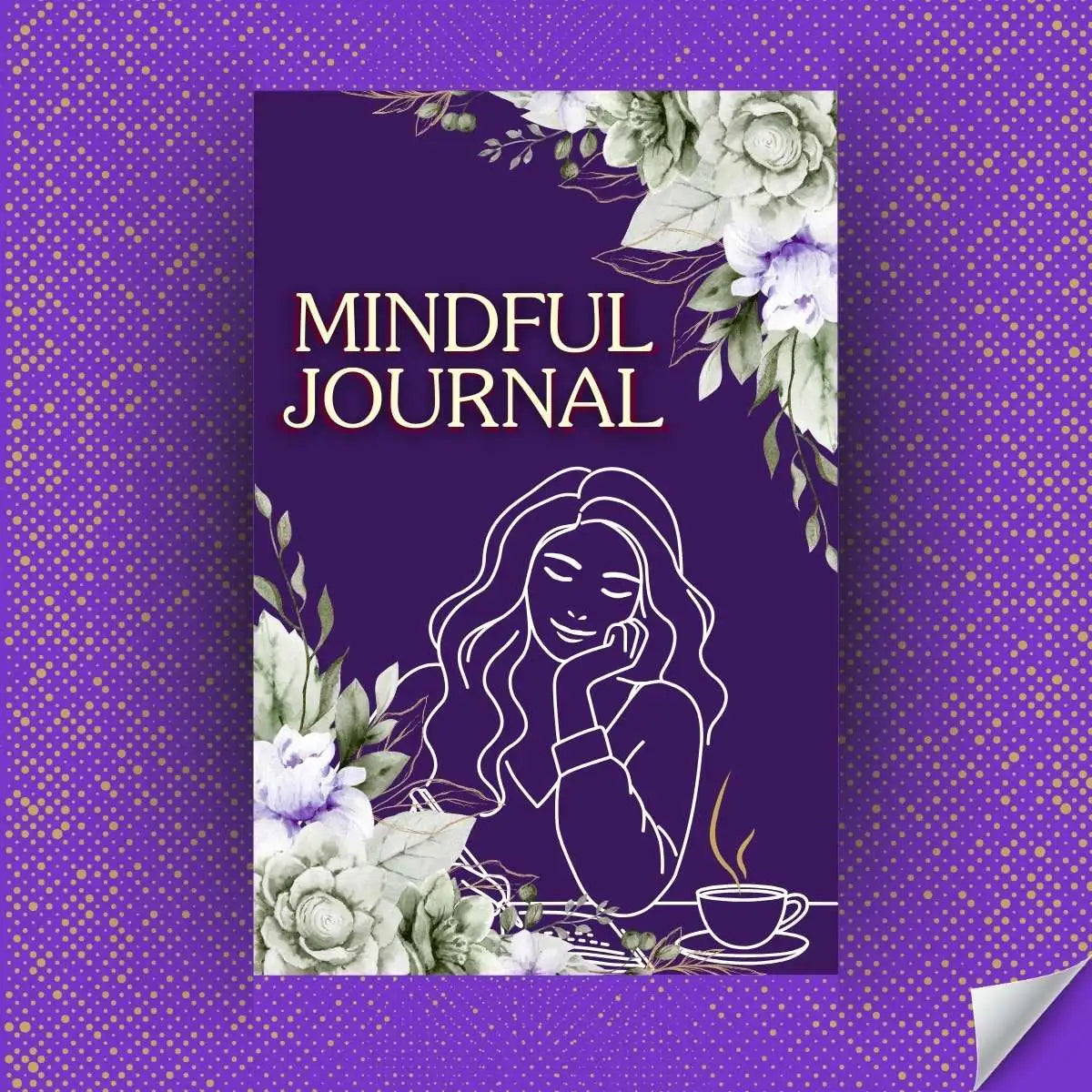 Cover of a 'Mindful Journal' with floral design on a purple background