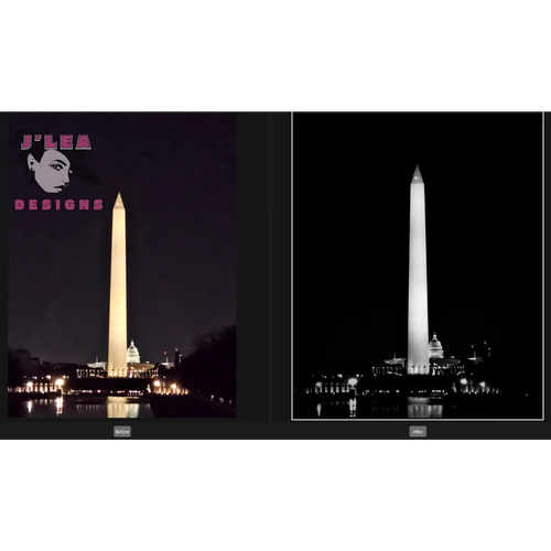 Washington Monument at night with a before and after shot of editing 