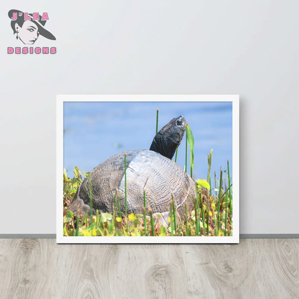 Nature’s Grace - A Turtle’s Moment Framed Fine Art Print by J’Lea Designs - White - Wall Art