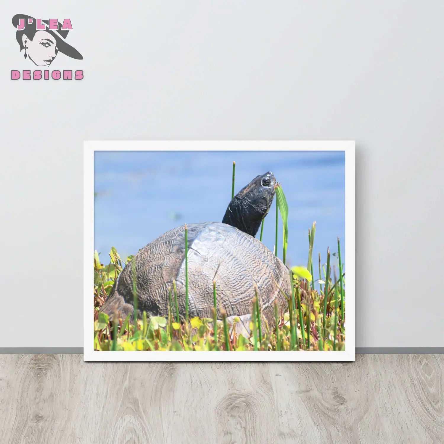 Nature’s Grace - A Turtle’s Moment Framed Fine Art Print by J’Lea Designs - White - Wall Art