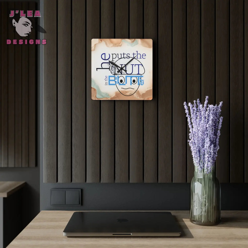 peaNUT in the BUTTer Timekeeper by J Lea Designs | Square Acrylic Wall Clock - Jody Cunningham