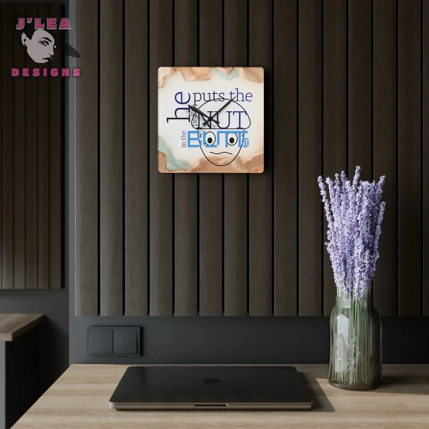 peaNUT in the BUTTer Timekeeper by J Lea Designs | Square Acrylic Wall Clock - Jody Cunningham