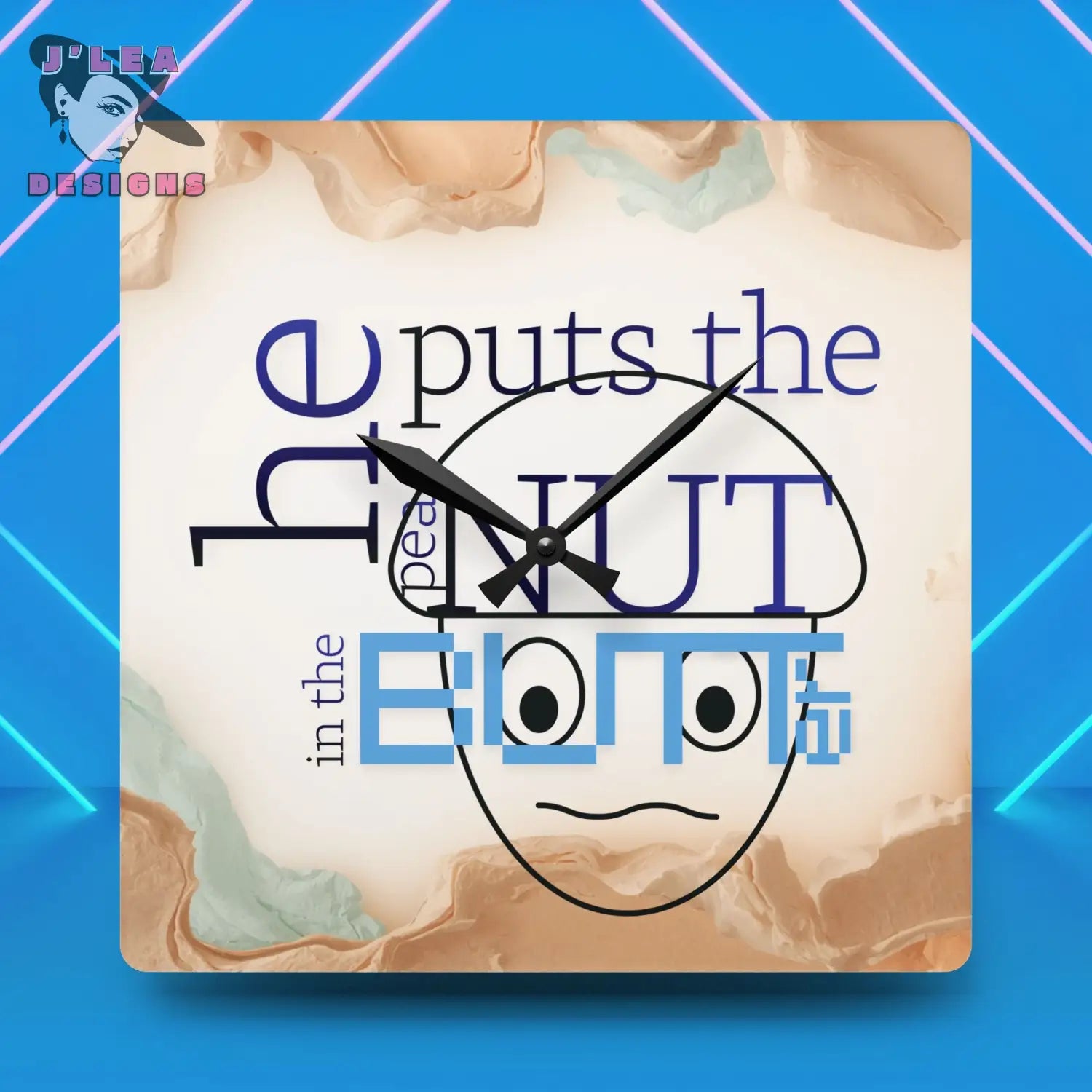 peaNUT in the BUTTer - Timekeeper by J’Lea Designs | Square Acrylic Wall Clock - 10.75’’ × 10.75’’ (Square) - Home Decor