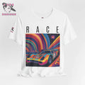 RACE | Adult Unisex Jersey Tee | Psychedelic Themed Design | AI-generated Race Car | Statement Shirt - J'Lea Designs