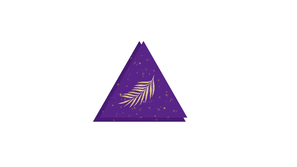 Purple triangle with a gold leaf design on a transparent background