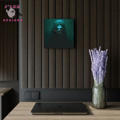 The Hollow Watcher Timekeeper Acrylic Square Wall Clock by J Lea Designs mockup image 3