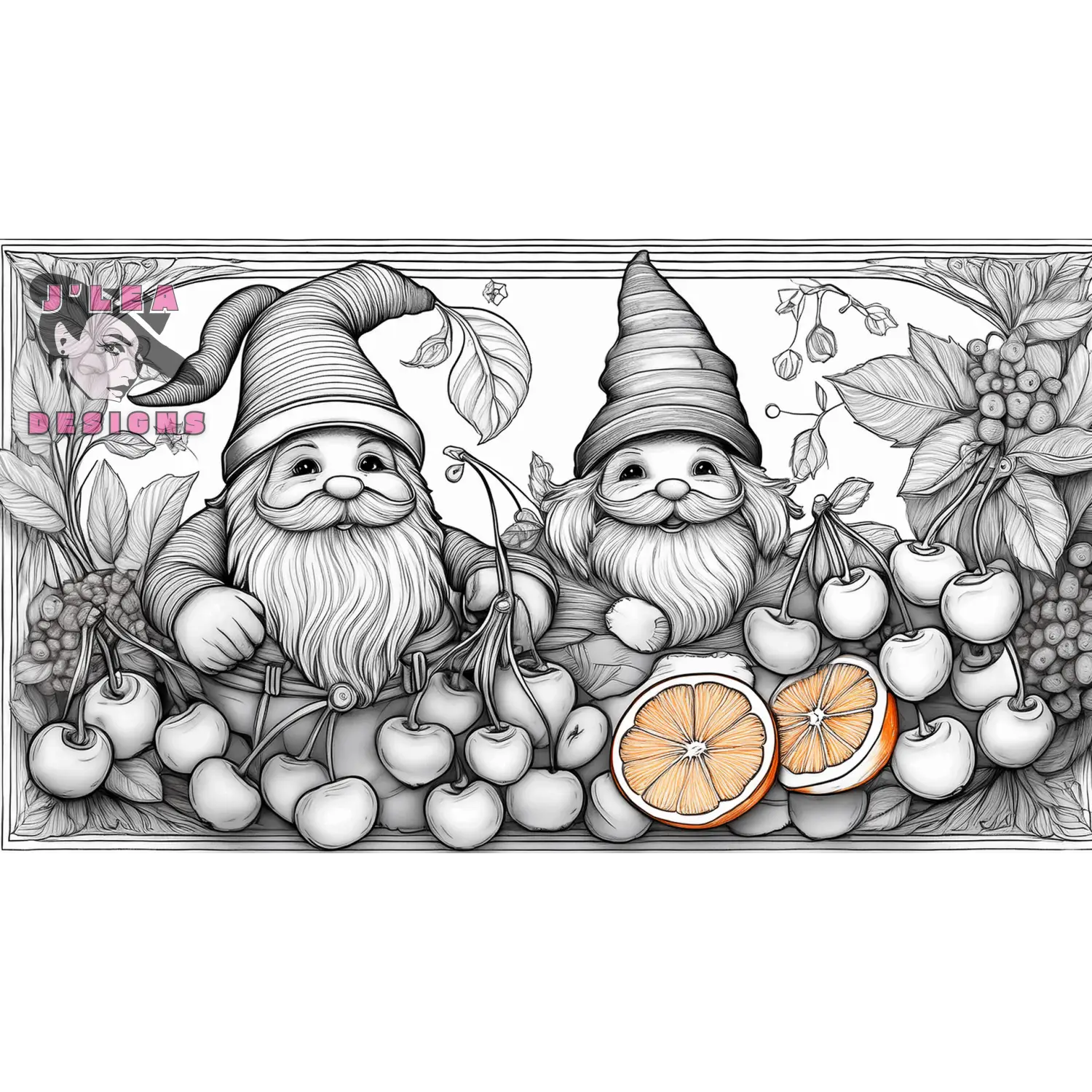Whimsical Gnome Harvest | Page 1 | Coloring Page - J'Lea Designs