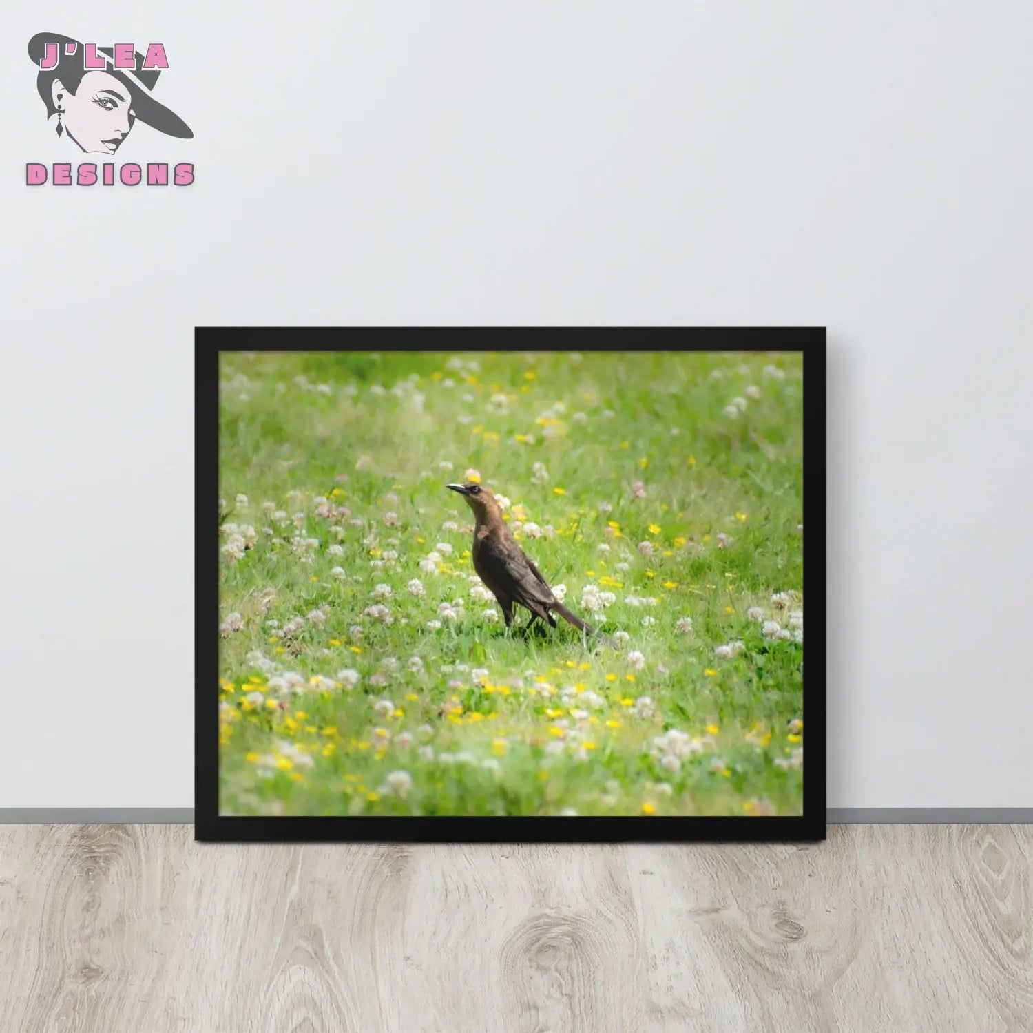 Wildlife Wonders: Grackle in the Meadow | Framed Photography Print - J'Lea Designs