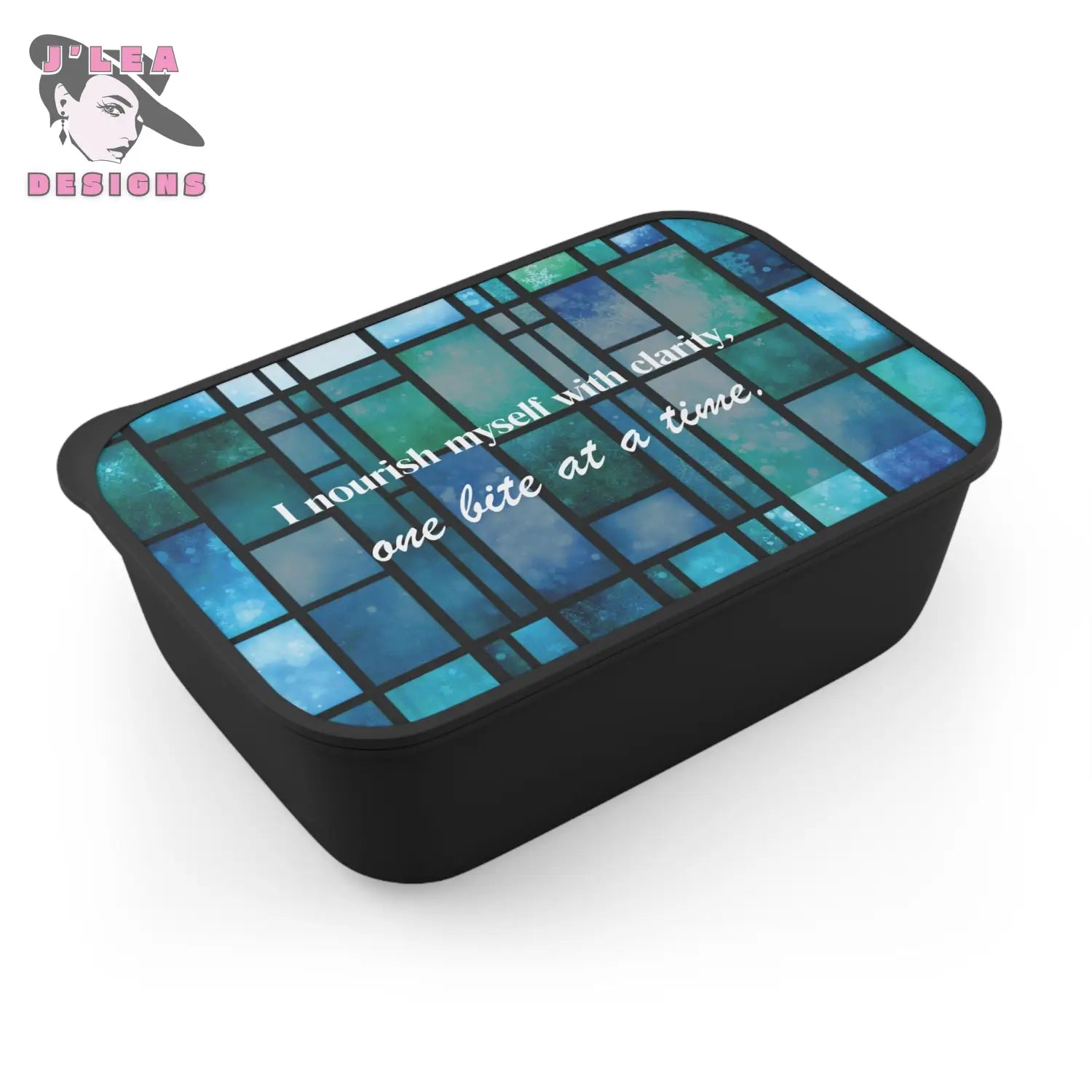 Winter Mosaic Bento Box by J’Lea Designs – Limited-Edition with Printed Affirmation for Intentional Nourishment - Black