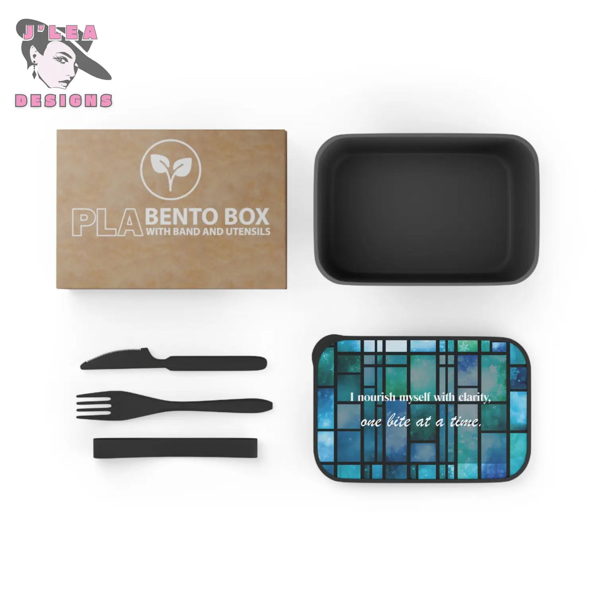Winter Mosaic Bento Box by J’Lea Designs – Limited-Edition with Printed Affirmation for Intentional Nourishment - Black