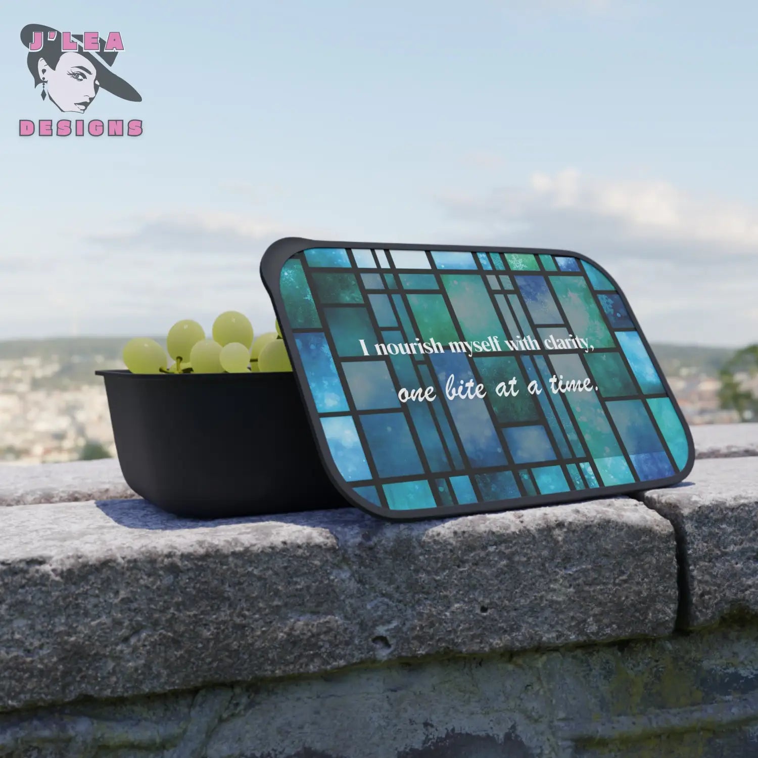 Winter Mosaic Bento Box by J’Lea Designs – Limited-Edition with Printed Affirmation for Intentional Nourishment - Black