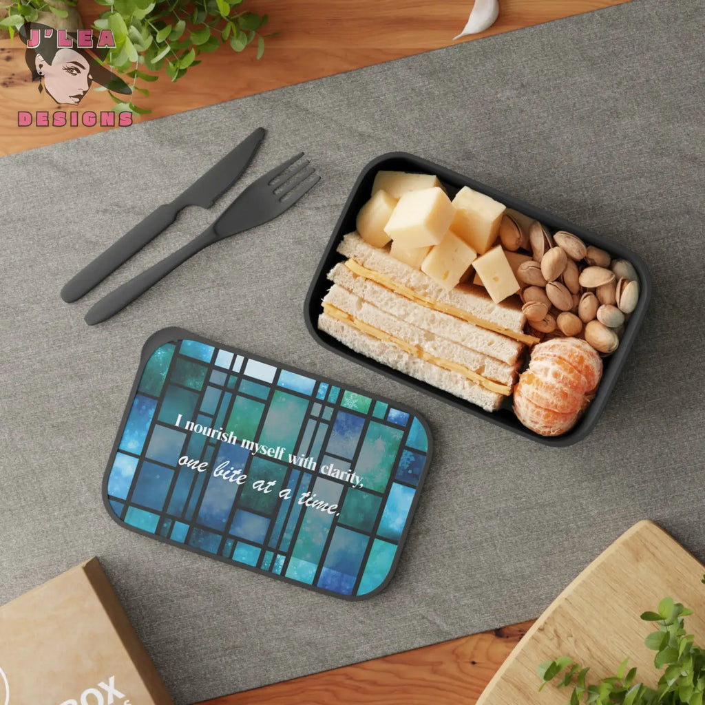 Winter Mosaic Bento Box by J’Lea Designs – Limited-Edition with Printed Affirmation for Intentional Nourishment - Black